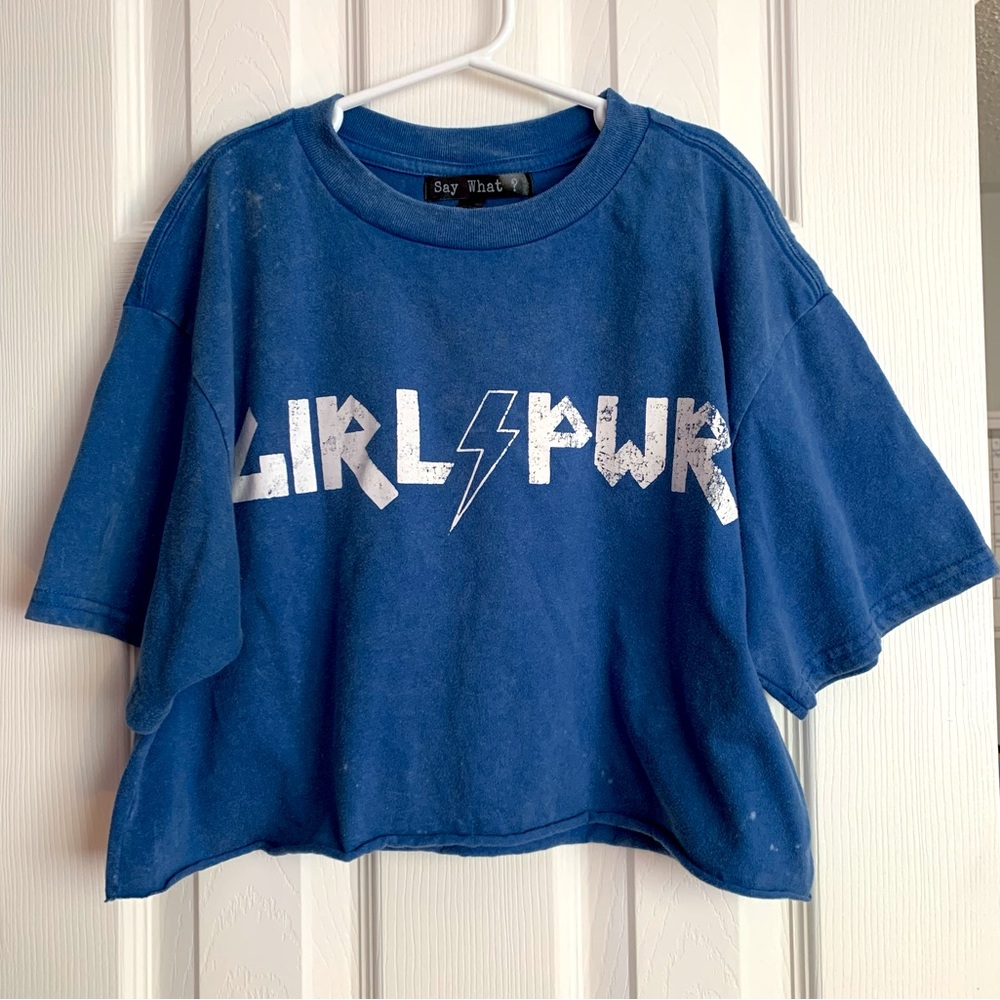 Cropped Lightweight Short Sleeve Shirt from Say What? | Women’s Size L